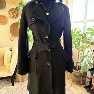 Black Belted Wool-Blend Classic Women's Trench Coat Banana Republic Y2K CBK